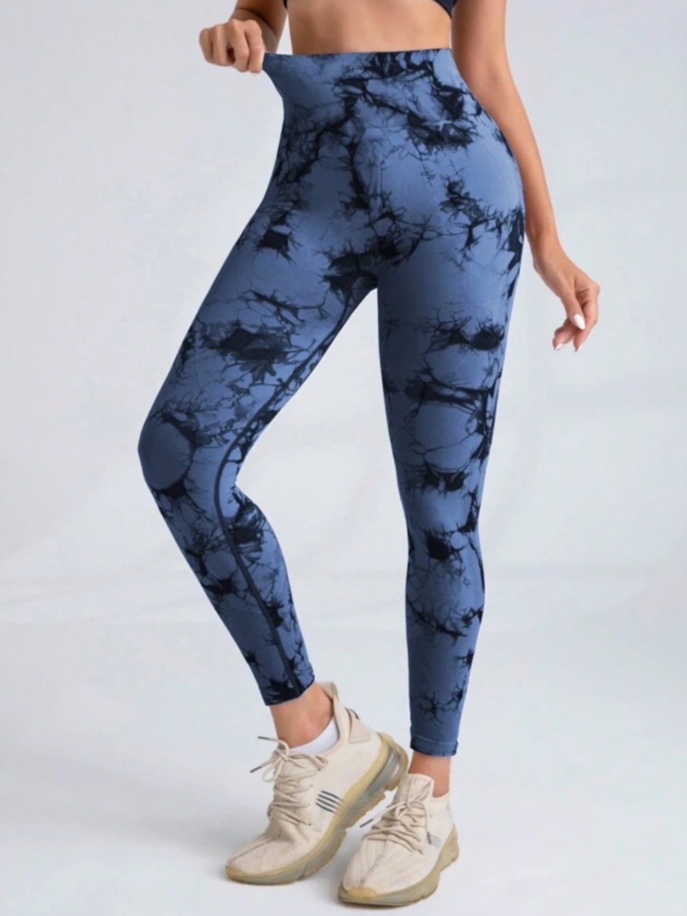 SHEIN Blue & Black Tie-Dye High Waisted Seamless Leggings Sz L